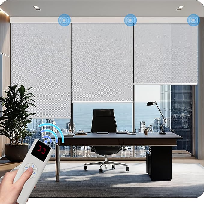 Motorized Blinds with Remote Cordless Automatic Motorized Shades Custom Blinds for Windows Smart Curtains Compatible with Alexa Google Home(3% Solar Grey,W49 x H72in)