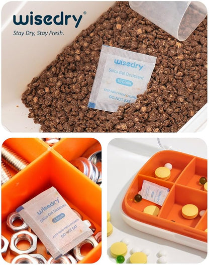 wisedry 5 Gram [60 Packs] Food Grade Silica Gel Packets, Rechargeable Food Safe Desiccant with Color Indicating Beads, Reusable Moisture Absorbers for Food Storage, Electronics, 3D Filament & Safe