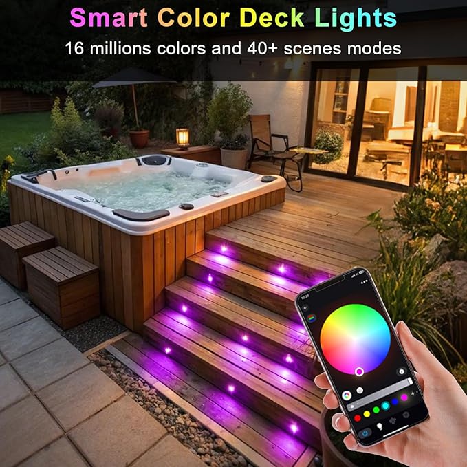 Smart WiFi LED Deck Lights 30 Pack, APP Control RGB Outdoor Lighting for Patio Deck Steps Landscape, Φ1.22" Low Voltage 12V Recessed Deck Lights Waterproof IP67,Compatible with Alexa/Google Home