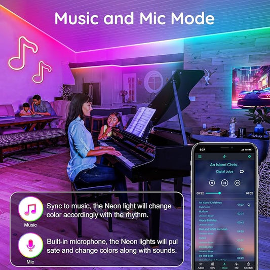 RCUICA 16.4FT LED Neon Rope Lights Waterproof with Smart App Control Remote,DIY Scene Modes,Music Sync hronization,Eaves Lights for Garden Decor,Deck,Christmas