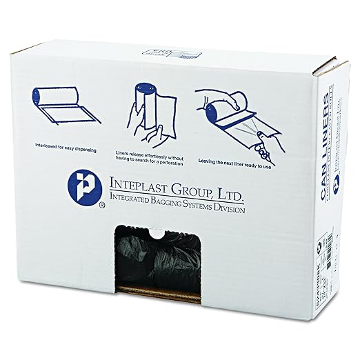 Inteplast Group high-Density Commercial can Liners, 16 gal, 8 microns, 24" x 33", Black, 50 Bags/roll, 20 Rolls/Carton