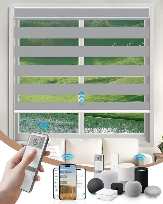 Kincmo Motorized Blinds with Remote, Motorized Zebra Shades Work with Apple Homekit,Alexa,Google Home, Customized Electric Blinds with Remote,App,Voice Control (95% Blackout Gabriel Grey)