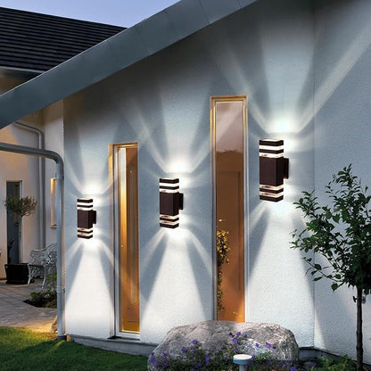 tewei Outdoor Wall Lights, Modern Exterior Light Fixture Wall Mount, Brown Outdoor Lights for House, Waterproof Aluminum Up and Down Outside Porch Lights for Garage, 2 Pack