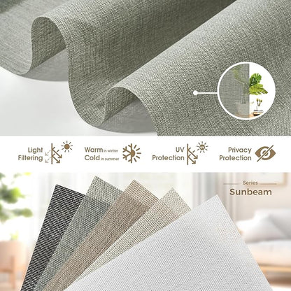 HeyBlinds Motorized Blinds with Remote, Smart Roller Shades with App & Voice Control, Work with Alexa Google HomeKit, Light Filtering Custom Shades for Living Room Office (Sunbeam-Olive Green LF)