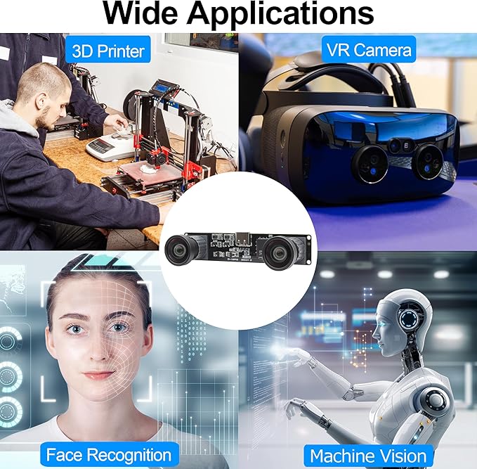 MMlove USB Stereo Camera 1080P 60FPS Synchronous Dual Lens 4MP Camera Module 3D Webcam 115° Viewing Angle Lightburn Webcam Plug & Play for VR Face Recognition Streaming,PC/Laptop/Raspberry Pi