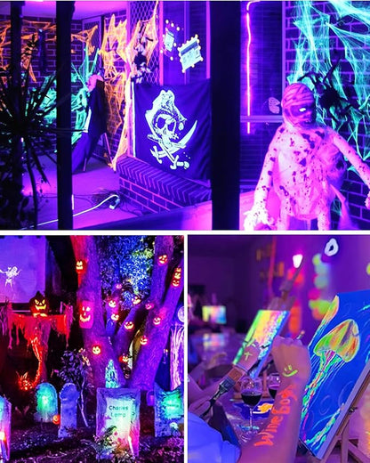 Onforu 8 Pack 42W LED Black Lights, Blacklight Bars with Plug and Switch, Glow in The Dark Party Supplies for Halloween Decorations, Bedroom, Body Paint, Stage Lighting, Poster, Black