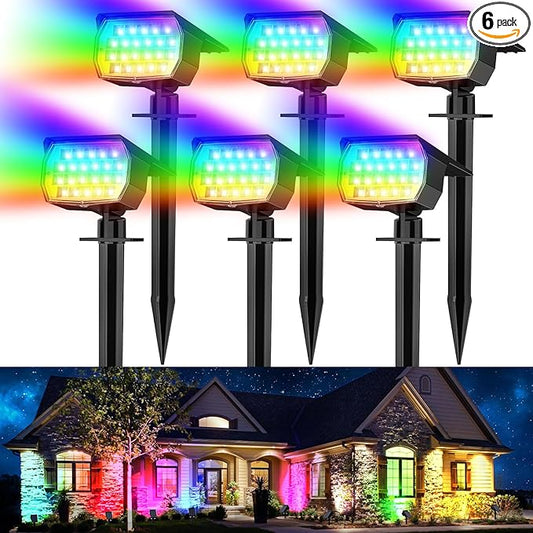 WENATY Solar Spot Lights Outdoor Color Changing, [7 Mode/6 Pack] Christmas Landscape Spotlights, Solar Lights Outdoor Waterproof, Solar Led Powered Flood Light for Outside Pathway Yard Garden Walkway