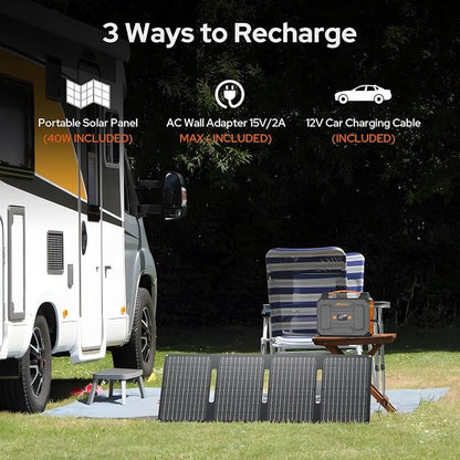 Portable Power Station with 40W Solar Panel, 100W Solar Powered Generator
