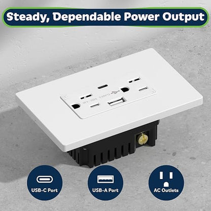 TOPGREENER USB Wall Outlet, 4.2A Type C & Type A Ports, White, 20 Pack | 15 Amp Tamper Resistant Plug, USB Outlets Receptacles, Charging Power Outlet with USB Ports, UL Listed, Wall Plate Included