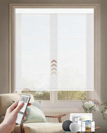 Kincmo Motorized Blinds with Remote, Light Filtering Roller Shades Work with Apple Homekit,Alexa,Google Home, Custom Electric Blinds with App,Voice Control (70% Blackout Aurora White)