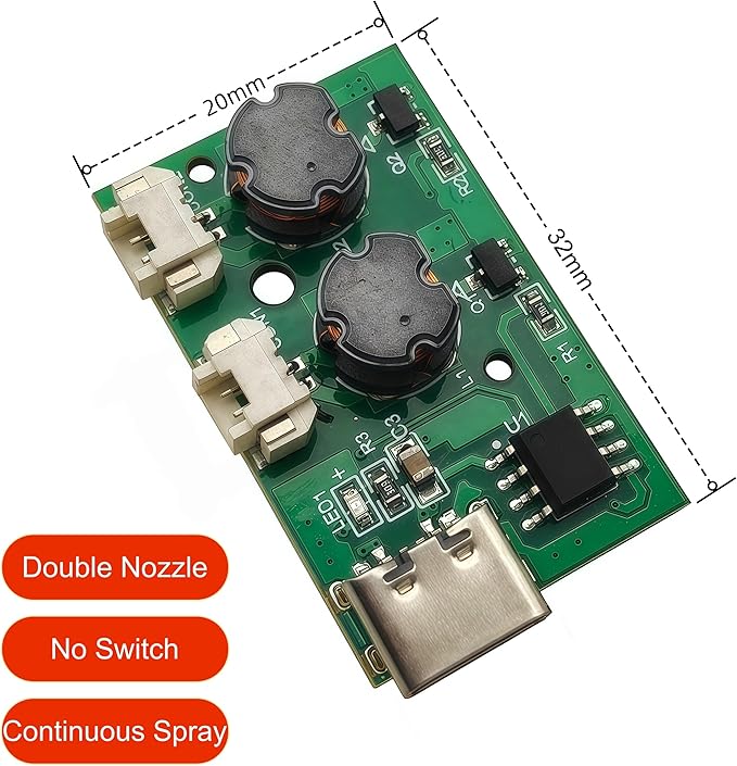 2Pcs DC5V Humidifieration Atomization Disc Type-C Interface 1 To 2 Double Nozzle Spray No Switch Humidifier Module DIY Atomization Control Drive Circuit Board