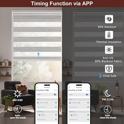 Bringnox Smart Motorized Zebra Roller Blinds - 100% Blackout, Remote Control, Works with HomeKit, Google Home & Alexa via Hub, Custom Size (100% Blackout Dark Grey-41)