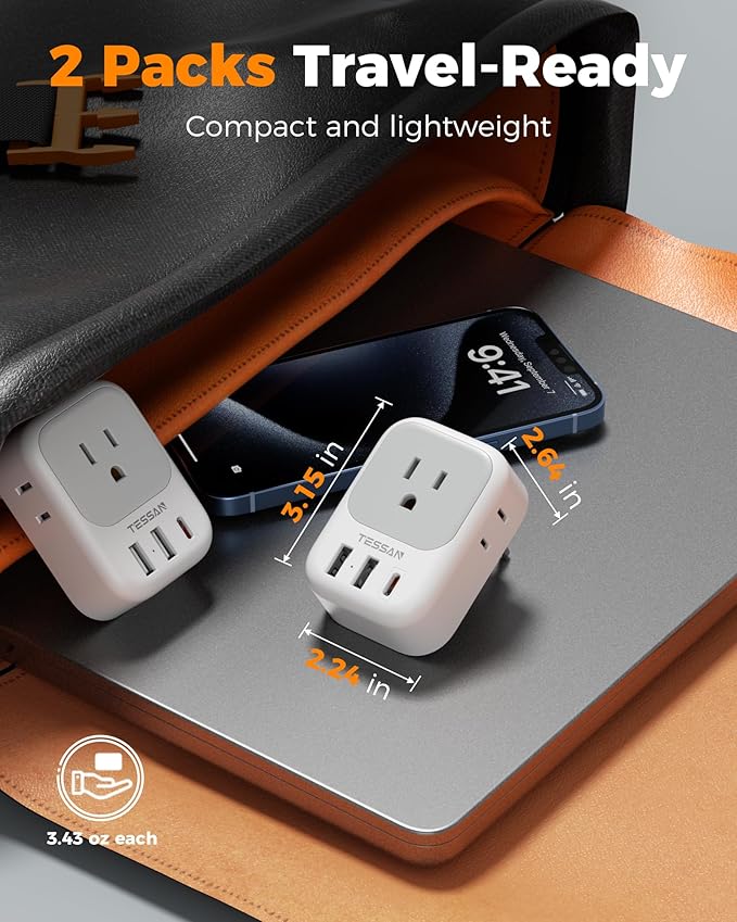 TESSAN European Travel Plug Adapter 2 Pack, Type C Plug