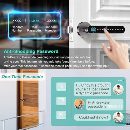 5 in 1 Fingerprint Door Handle with Keypad Control, APP Control, Key Card