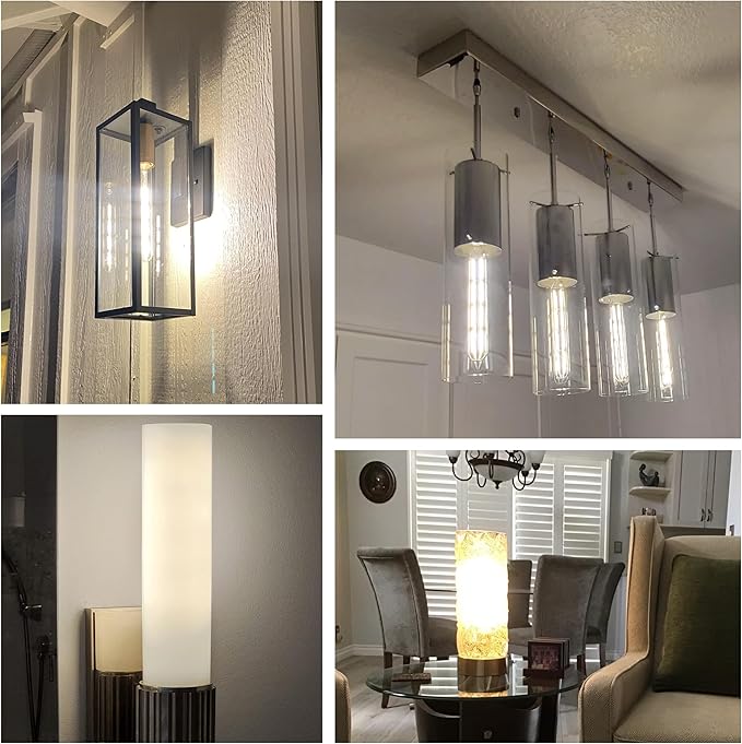 11.8IN 1000LM 5000K Daylight White Light Bulbs E26 Base, T10 T9 Edison Bulbs Dimmable 8W, AC 120V 100 Watt Equal Filament Bulb, Vintage Clear Glass Long Tubular LED Bulb, UL Certified - 4Pack