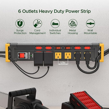 6 Outlet Heavy Duty Surge Protector Power Strip with Individual Switches