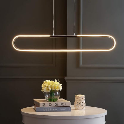JONATHAN Y Ned 39" Integrated LED Linear Pendant Dimmable Metal, Chrome | Modern Adjustable Height Chandelier, Kitchen Island Light, 3000K, 1690 Lumens, ETL Listed, Clear Cord, Minimalist Decor