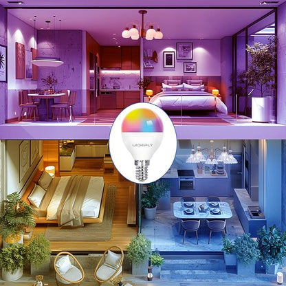 A15 LED Smart Bulb, 5W=40W,Compatible with Alexa Google Assistant, E12 Base, G45 Ceiling Fan Light Bulbs, 2.4G WiFi ONLY, 4 Pack