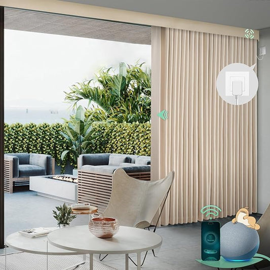 Yoolax Motorized Curtains with Remote, Blackout Curtains with Voice Control, Smart Retractable Shades for Living Room, Bedroom, Compatible with Alexa Google Home, APP Control, Custom Size,Champagne