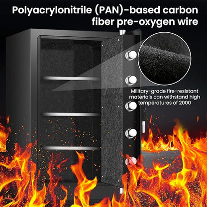 [𝟐𝟎𝟐𝟔 𝟑𝟓-𝐌𝐢𝐧 𝟏𝟕𝟎𝟎°𝐅] Fireproof Safe for Home, Money Safe for Cash,70 Lbs Heavy Duty Fire Proof safes for Home Use, Wall Mounted Jewelry Safes with Sensor LED Light and Alarm System