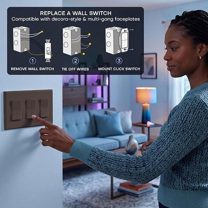 RunLessWire Click for Philips Hue Battery-Free Wireless Smart Switch Brown | Dimmable Kinetic Switch Pairs Natively to Philips Hue Bridge, 4 Programmable Buttons to Control Scenes & Areas, 100ft Range