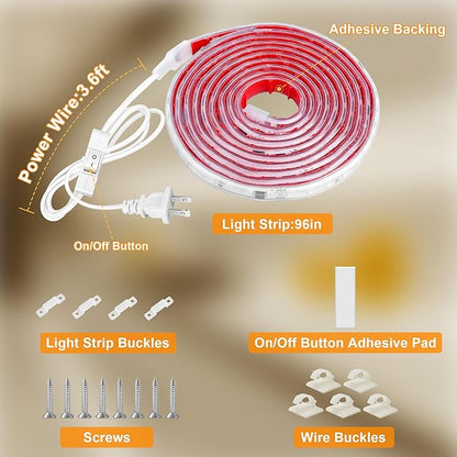 maylit Under Cabinet Strip Lighting Plug in 96in, Ultra Bright Small LED Light Bar, 2700K Warm White, Wired Lights for Kitchen Cabinet, Counter, Workbench, Desk, Closet, Shelf, Indoor