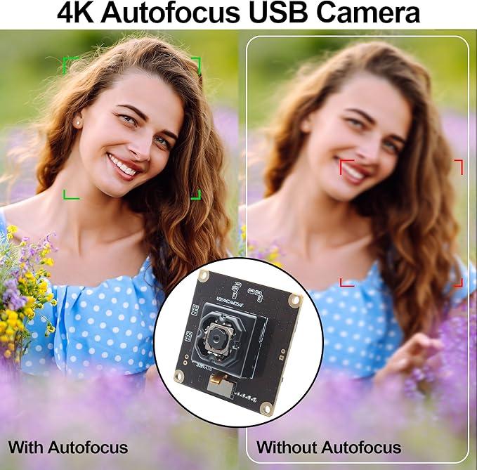 MMlove Ultra HD 4K Auto Focus Anti-Shake USB Camera Module 11MP 30fps 90° No Distortion Lens High Speed Lightburn Camera IMX258 Industrial Security Webcam for PC/Laptop/Raspberry Pi