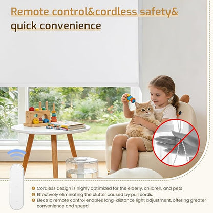 Grandekor Motorized Blinds with Remote Control, Blackout Roller Shade Electric Shades Cordless Smart Blinds for Bedroom Living Room Office,White,W25xH72