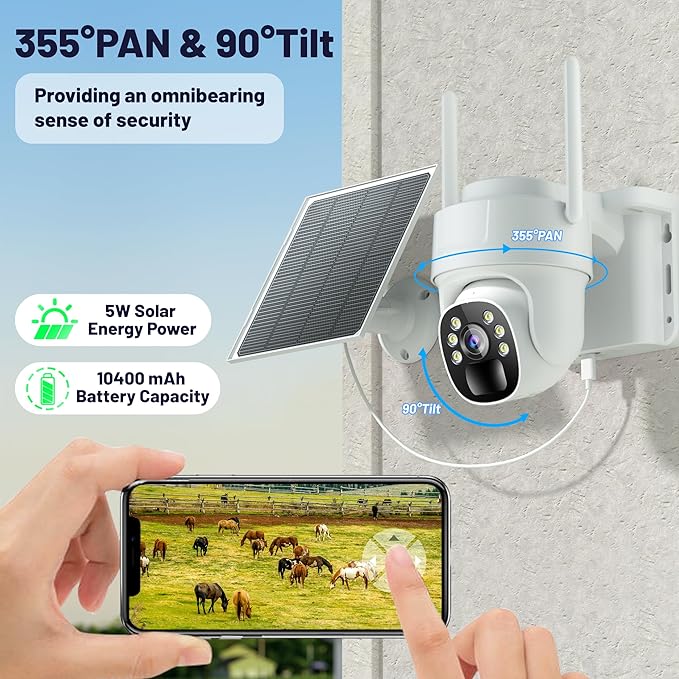 KKB 4G LTE Cellular Security Camera, No WiFi Security Camera Outdoor Built-in SIM Card and 64GB SD Card, Solar Powered, 2K Wireless Cam Color Night Vision, PIR Motion Sensor, PTZ 355° View, 2 Way Talk
