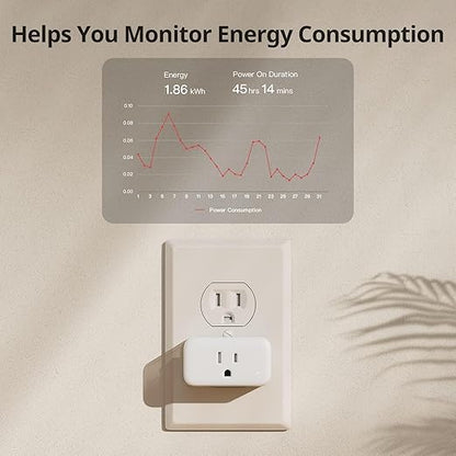 SwitchBot Smart Plug Mini, 15A Energy Monitoring, WiFi & Bluetooth Outlet, Compatible with Alexa, Google Assistant, Home Assistant, App Control, Timer Function, No Hub Required, Compact Design