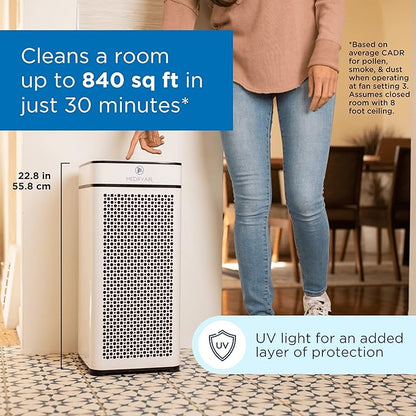 Medify MA-40 UV Light Air Purifier with True HEPA H14 Filter | 1,793 ft² Coverage in 1hr for Wildfires Smoke, Odors, Pollen, Pets | Quiet 99.9% Removal to 0.1 Microns | White, 1-Pack