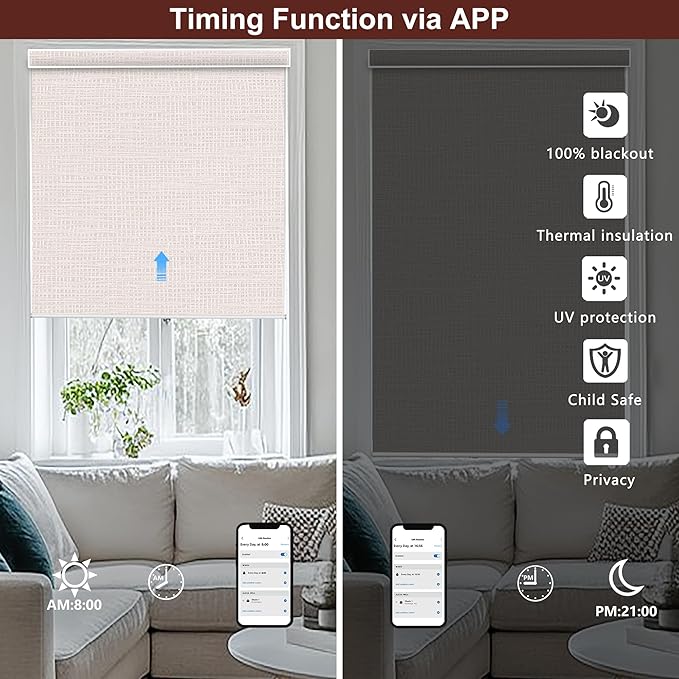 Bringnox Motorized Blinds with Remote,100% Blackout Smart Roller Blinds Compatible with Apple Homekit Google Home and Alexa Via HUB,and Customized