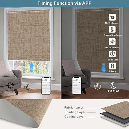 Bringnox Motorized Blinds with Remote,100% Blackout Smart Roller Blinds Compatible with Apple Homekit Google Home and Alexa Via HUB,and Customized (Vigor Wheat-09)