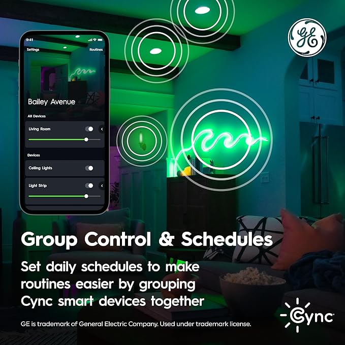 GE Cync Smart LED Light Bulbs, Color Changing Decorative Light Bulbs, Indoor WiFi Lights, Matter Compatible, Compatible with Alexa and Google Home, Medium Base (3 Pack)
