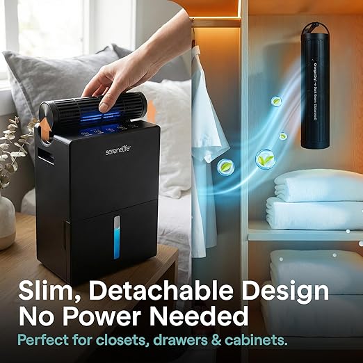 SereneLife Dehumidifiers for Home, 91 Oz Quiet Dehumidifier for Bedroom, Bathroom, Basement with Removable Cylinder For Closet, Timer, Sleep Mode & Smart Humidity Control, Covers 1500 Sq. Ft, Black
