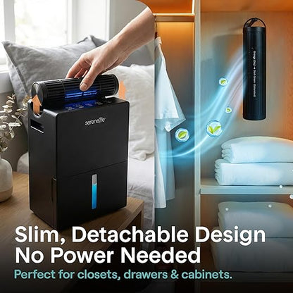 SereneLife Dehumidifiers for Home, 91 Oz Quiet Dehumidifier for Bedroom, Bathroom, Basement with Removable Cylinder For Closet, Timer, Sleep Mode & Smart Humidity Control, Covers 1500 Sq. Ft, Black