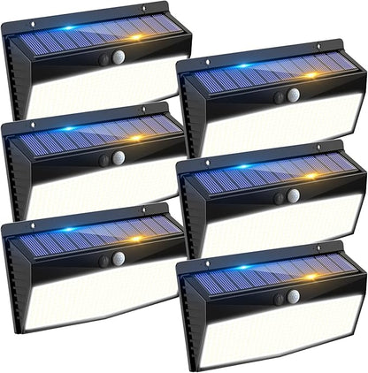 6 Pack 368 LED Solar Motion Sensor Lights Outdoor, Solar Fence Lights with 3 Lighting Modes, Solar Powered Security Lights Waterproof for Outside Yard Wall Garden Backyard Step Garage