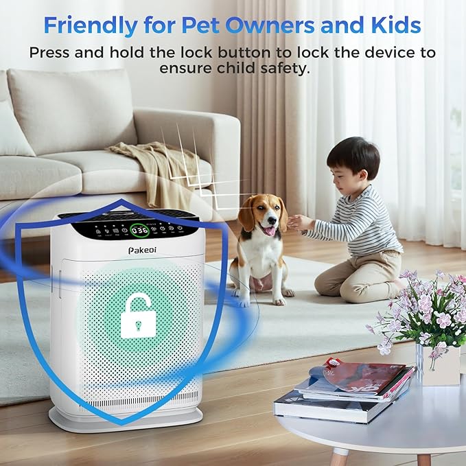 Air Purifiers for Home Large Room Up to 3000 Ft² With Double Air Intake,PAKEOI HEPA Air Purifier for Bedroom With Washable Pre-Filters, Remote Control, 15dB Sleep Mode,Air Cleaner for Pets Dust, White