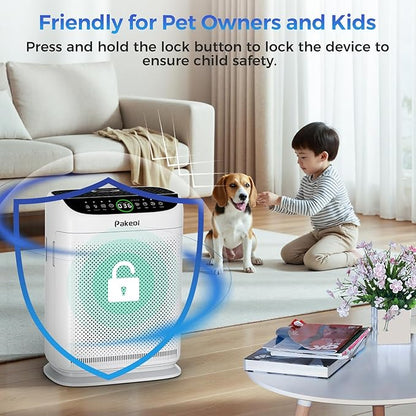 Air Purifiers for Home Large Room Up to 3000 Ft² With Double Air Intake,PAKEOI HEPA Air Purifier for Bedroom With Washable Pre-Filters, Remote Control, 15dB Sleep Mode,Air Cleaner for Pets Dust, White