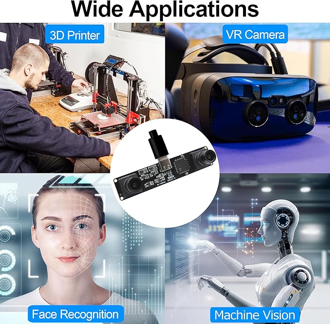 MMlove USB Stereo Camera Synchronous Dual Lens 1080P 60FPS Camera Module 4MP 3D Webcam 117° Wide Angle View Lightburn Webcam USB2.0 Plug & Play for VR Face Recognition Streaming,PC/Laptop/Raspberry Pi