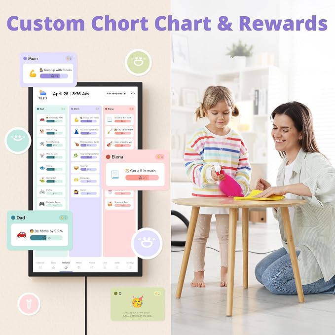 Digital Wall Calendar 32 Inch Touch Screen, Electronic Smart Calendar Chore Chart for Family Schedule/Monthly/Weekly Planner and Kids Rewards, Large 1080P Interactive Touchscreen Display
