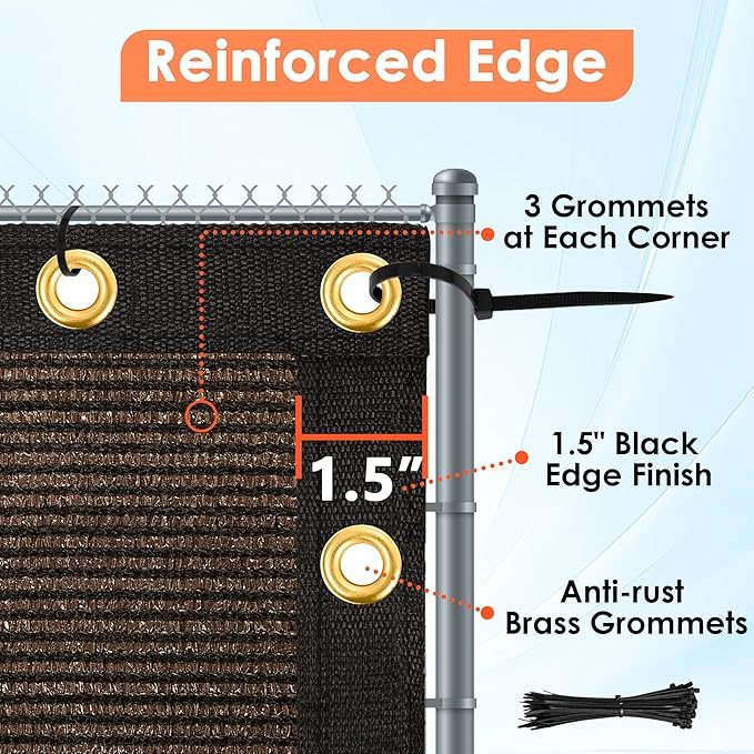 iCover 5x25ft Privacy Screen Fence, Outdoor Fencing Panels, Garden Windscreen Mesh Shade Sail Net Barrier, Include Reinforced Bindings and Brass Grommets Cable Zip Ties, Brown