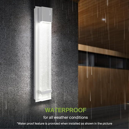 ASD LED 24" Bubble Glass Wall Light Fixture, Outdoor & Indoor Seeded Sconce | 3CCT, Waterproof, Dimmable, ETL Listed | 20W 600LM 3000-5000K 100-277V | Exterior Lantern, Porch Lighting | White