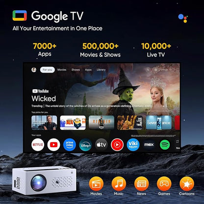 TMY Smart Projector with Google TV System, Native 1080P 4K Home Theater