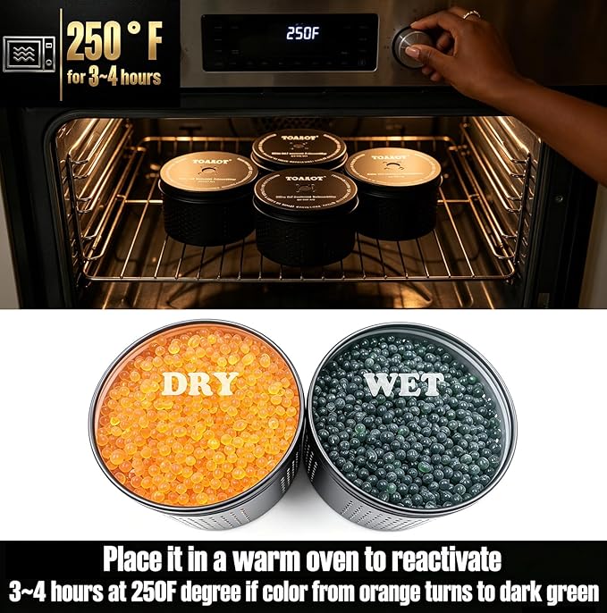 Gun Safe Dehumidifier, Moisture Absorber, 200g Small Silica Gel Desiccant Canister for Gun Cabinets & Safes, Aluminum Shell, Reusable