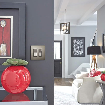 Legrand - Pass & Seymour radiant RWP262NICC6 2-Gang Screwless Plastic Wall Plate, Decorative Outlet Cover, Brushed Nickel Finish, Two Gang