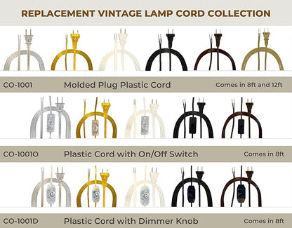 Royal Designs Lamp Cord Molded Plug with Rotary Dimmer Switch, Stripped Ends Ready for Wiring, 8 ft long, Gold, SPT-1 UL Listed