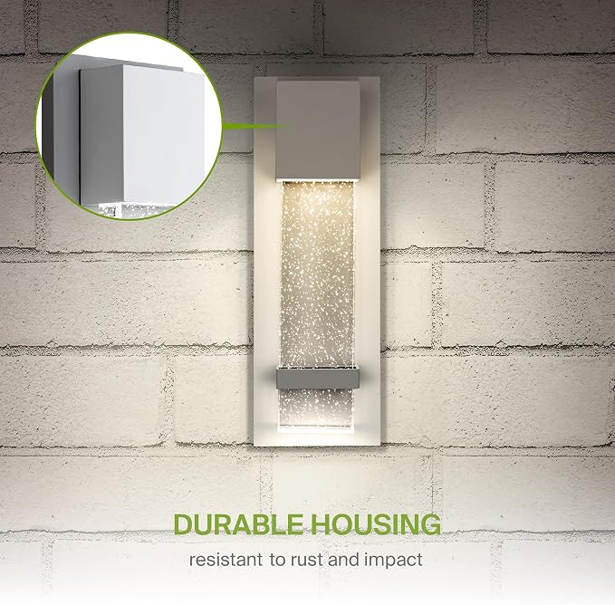 ASD LED 13" Bubble Glass Wall Light Fixture, Outdoor & Indoor Seeded Sconce | 3CCT, Waterproof, Dimmable, ETL Listed | 12W 500LM 3000-5000K 120V | Exterior Lantern, Porch Lighting | White, 2 Pack