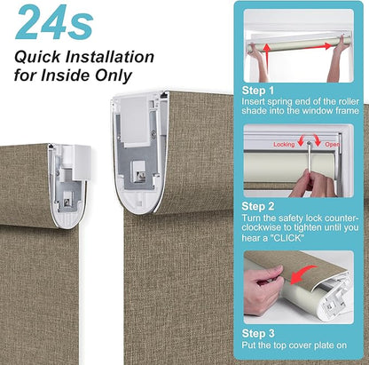 BERISSA Smart Motorized Blinds with Remote,No Drill Automatic Roller Blinds for Indoor Windows,Blackout Linen Fabric,Electric Shades for Windows Home Office,Linen Brown,Custom Size