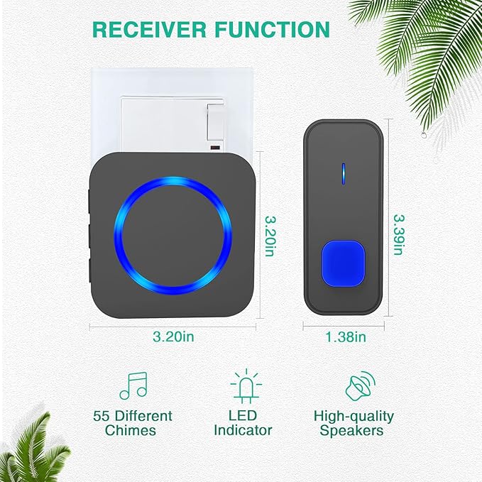 SURFOU Wireless Doorbell for Home, 1 Push Button & 2 Plug-in Receivers